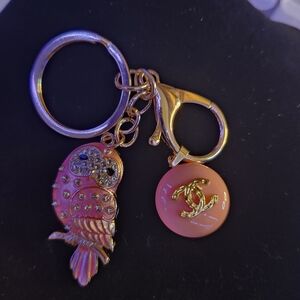 Chic Pink Owl Keychain with Gold Accents Upcycled #10.